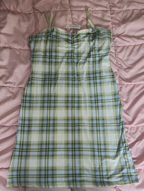 La Vie En Rose Green and Blue Plaid Slip Dress